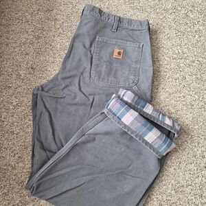 Carhartt Pants Flannel Lined Grey Carpenter Jeans B111 GVL Workwear 40x32